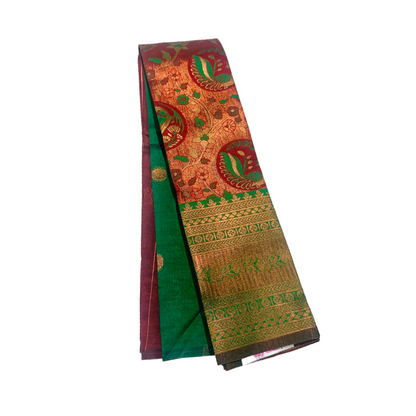 Maroon shade saree with Green Border