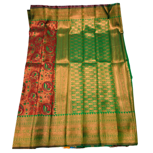 Maroon shade saree with Green Border