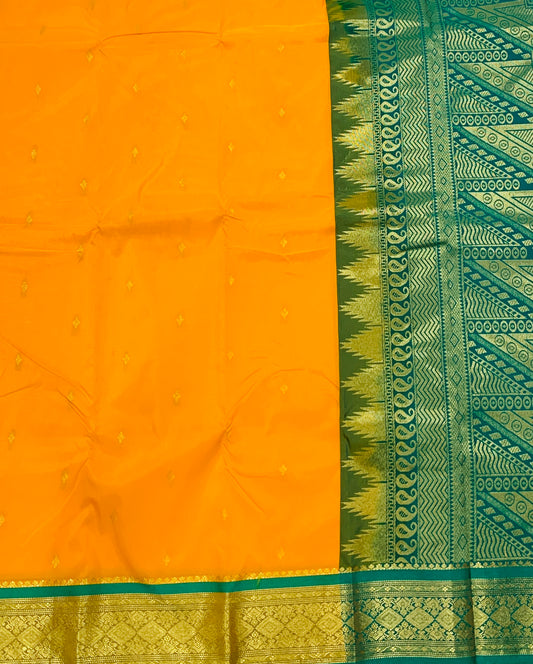 Mango Yellow shade saree with Golden and Green Border