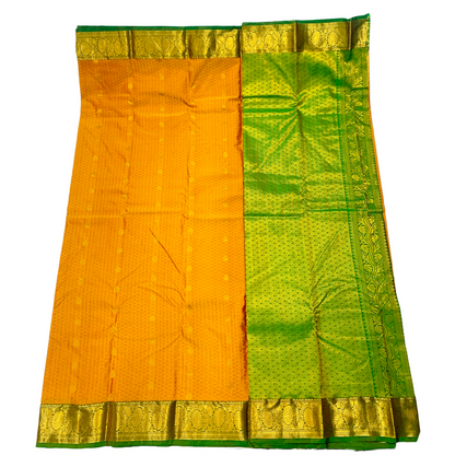 Mustard shade Semi Silk Saree with Green Border with Floral Design