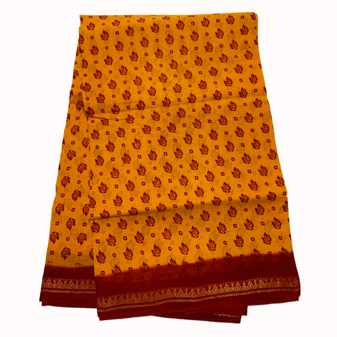 Chettinad Sungudi Cotton Mango Yellow Printed Saree