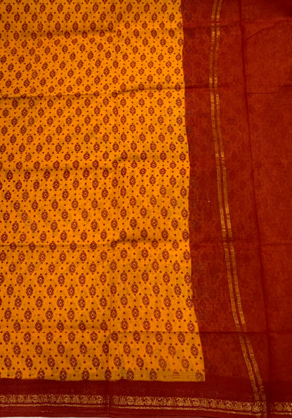 Chettinad Sungudi Cotton Mango Yellow Printed Saree