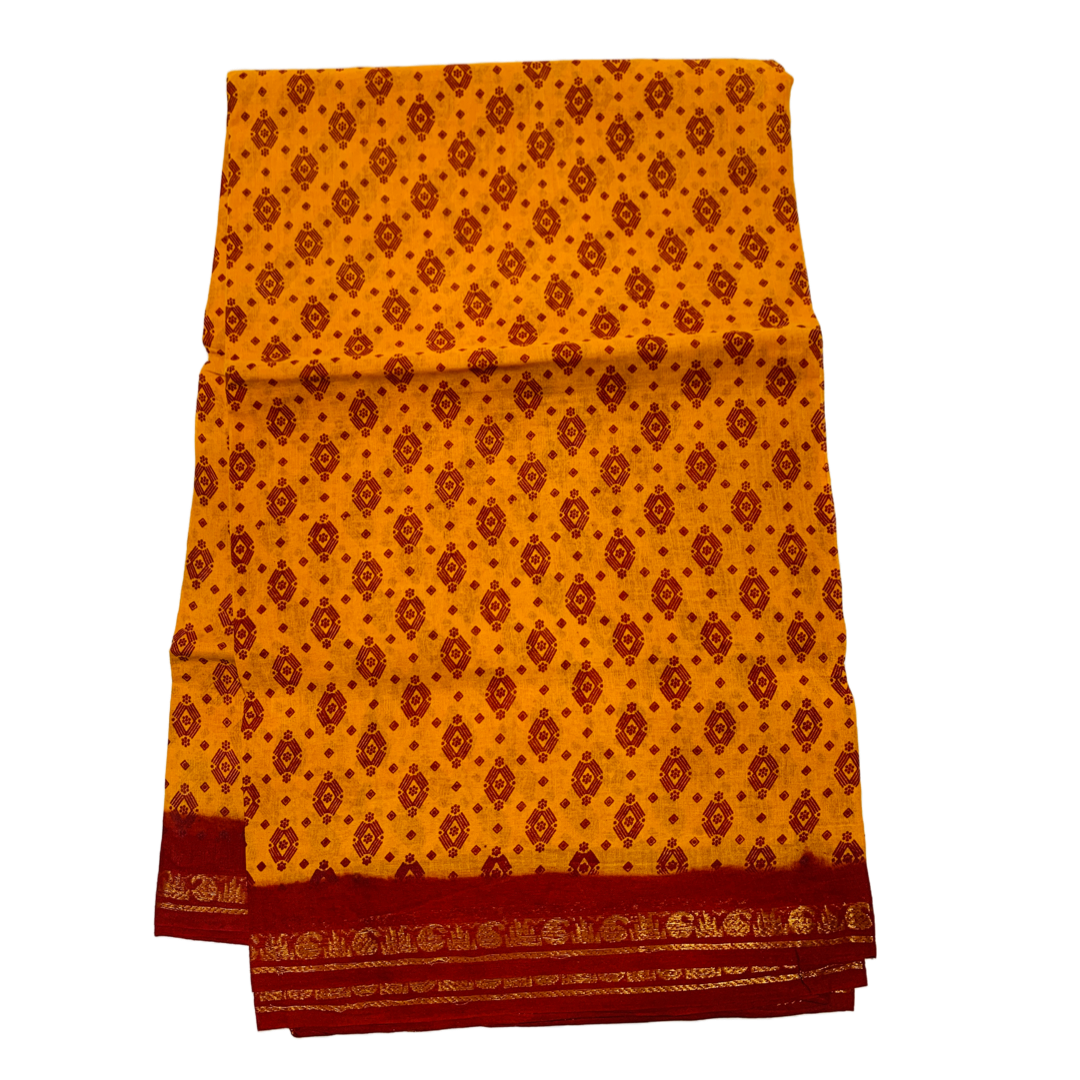 Chettinad Sungudi Cotton Mango Yellow Printed Saree