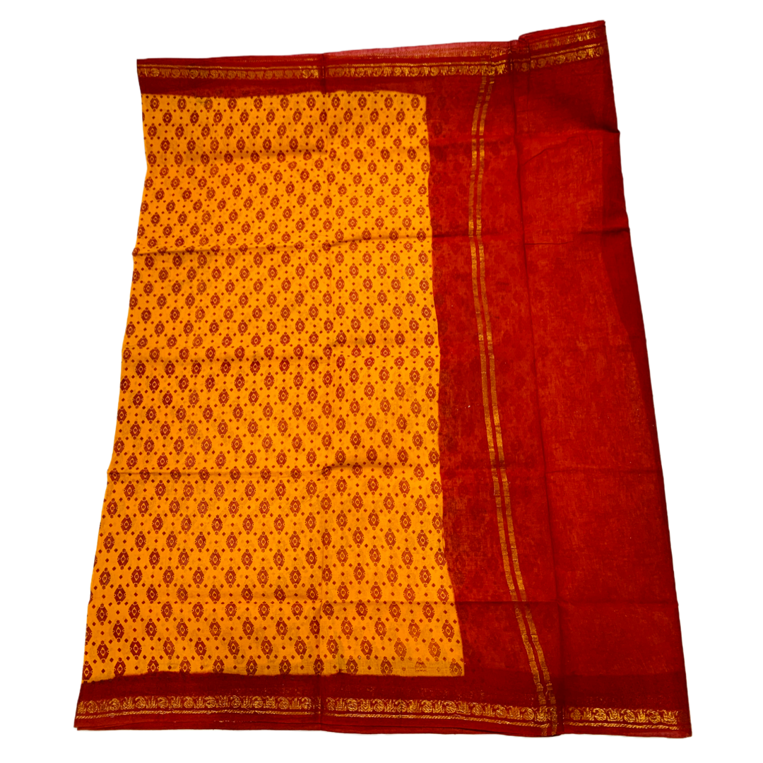 Chettinad Sungudi Cotton Mango Yellow Printed Saree