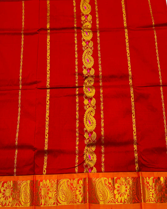 Maroon shade Semi silk Kids Pattu Pavadai with contrast border for age 2 to 5 years