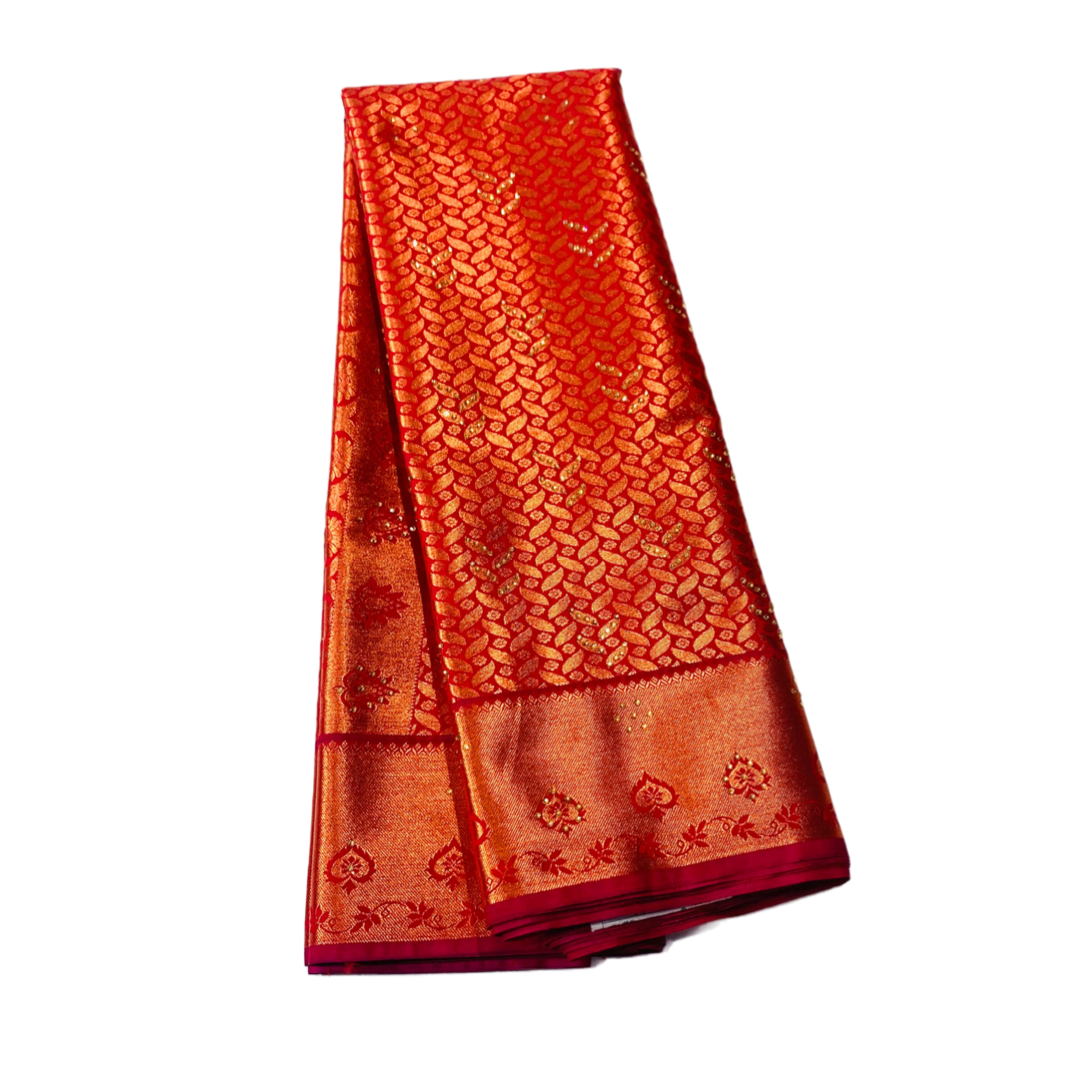 Bridal Vegan Silk Saree Maroon Colour with Unstitched blouse in Aari work