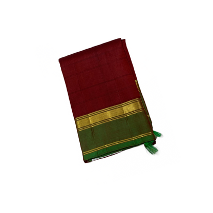 Pure Kanchivaram Silk Saree Maroon Colour with Dark Green Border