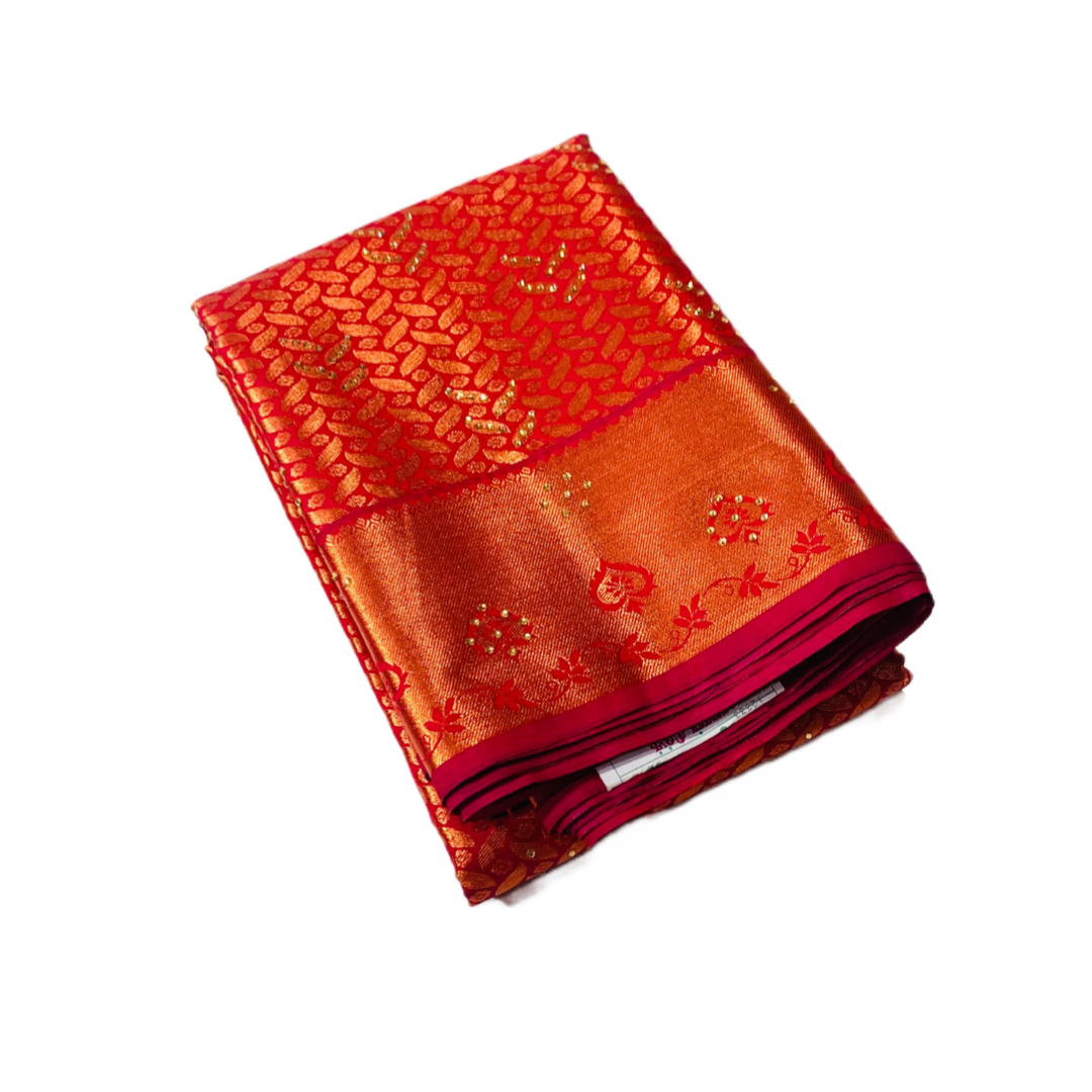 Bridal Vegan Silk Saree Maroon Colour with Unstitched blouse in Aari work