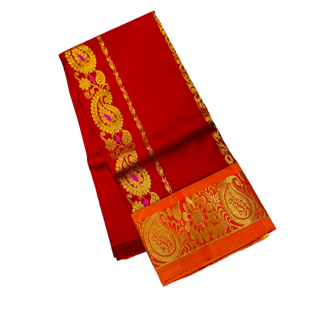 Maroon shade Semi silk Kids Pattu Pavadai with contrast border for age 2 to 5 years