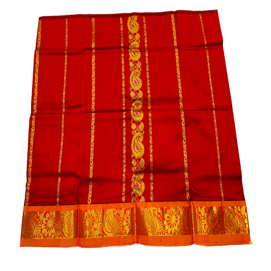 Maroon shade Semi silk Kids Pattu Pavadai with contrast border for age 2 to 5 years