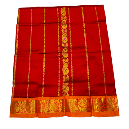 Maroon shade Semi silk Kids Pattu Pavadai with contrast border for age 2 to 5 years