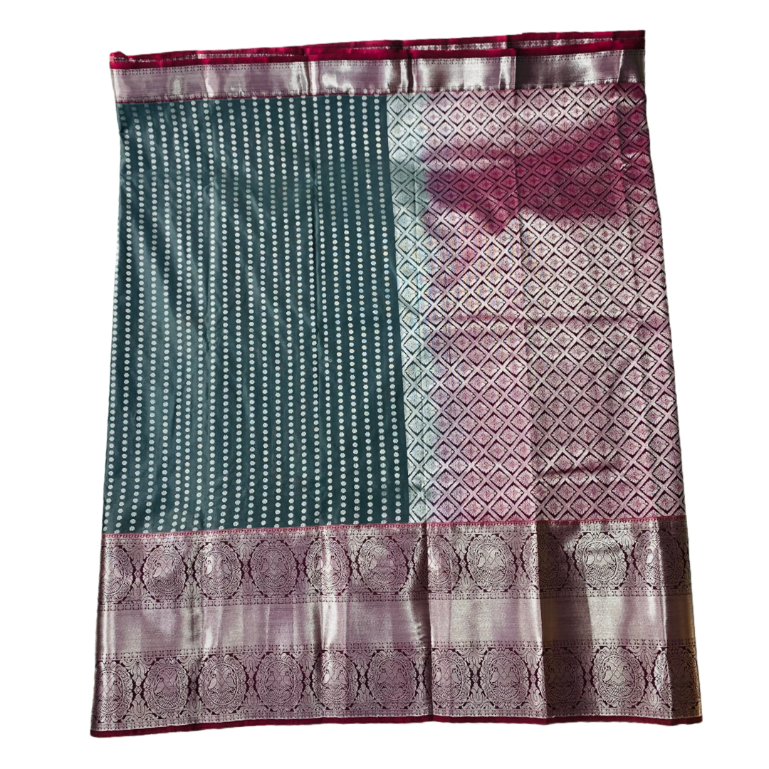 Vegan Silk Saree Gray shade with Maroon Border