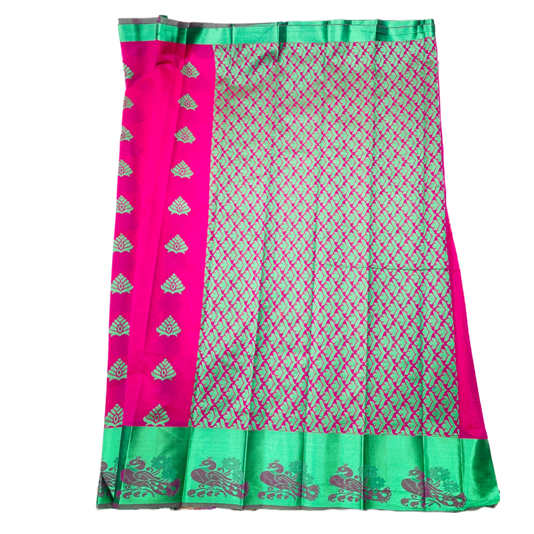 Magenta shade silk cotton Saree with Big Green Border