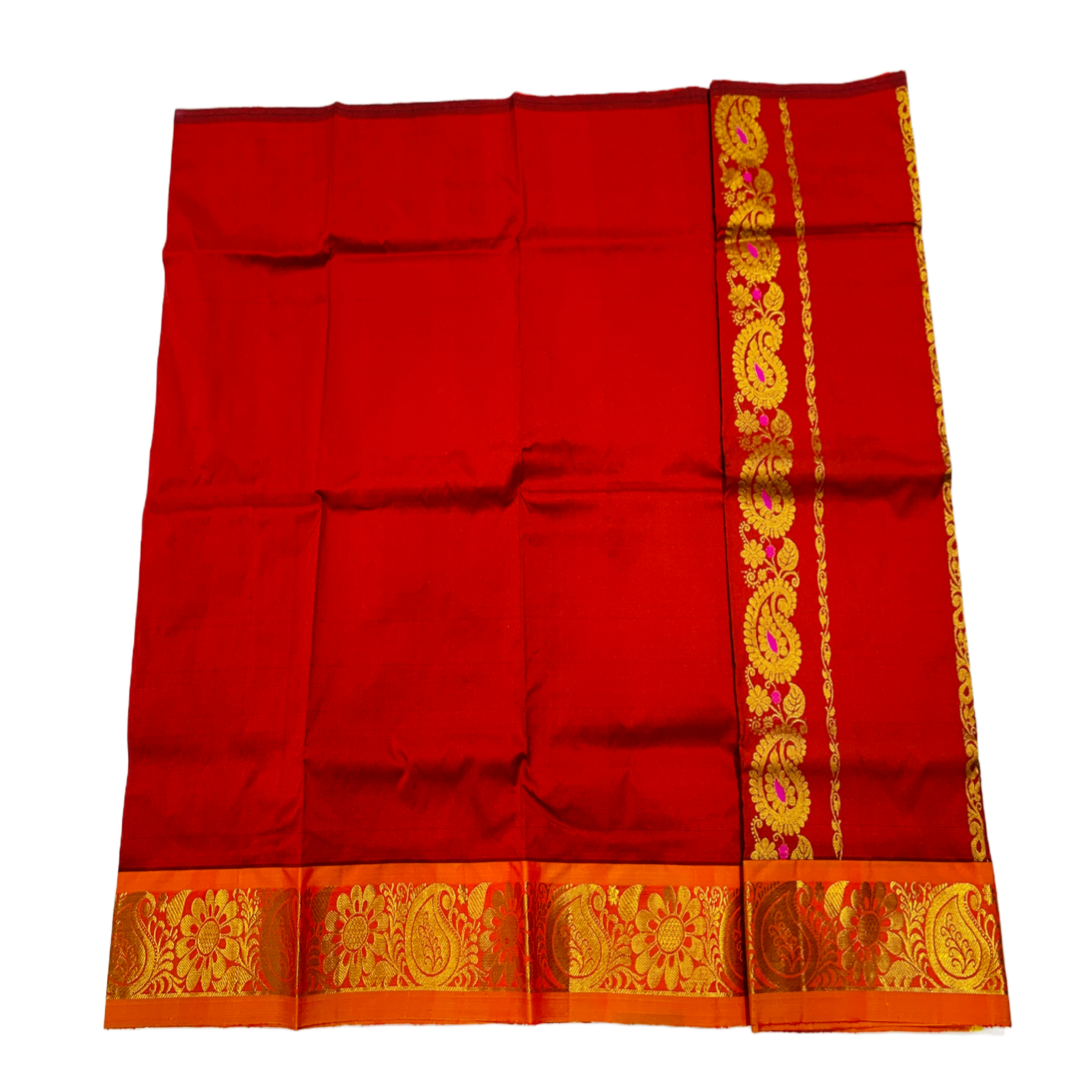 Maroon shade Semi silk Kids Pattu Pavadai with contrast border for age 2 to 5 years