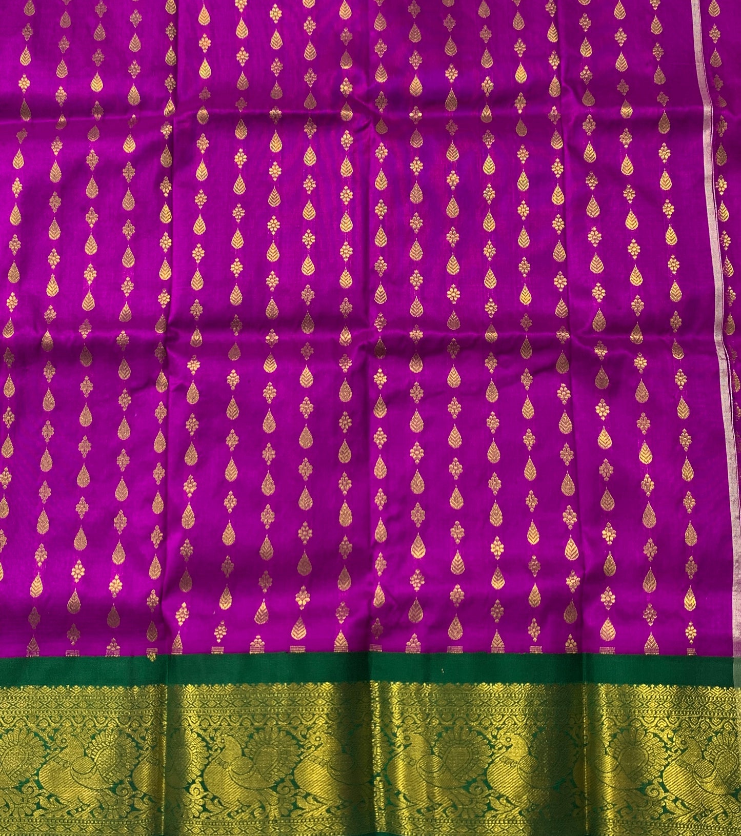 Magenta shade Pure kanchipuram Kids Pattu Pavadai with contrast border for newborn to 2 Years