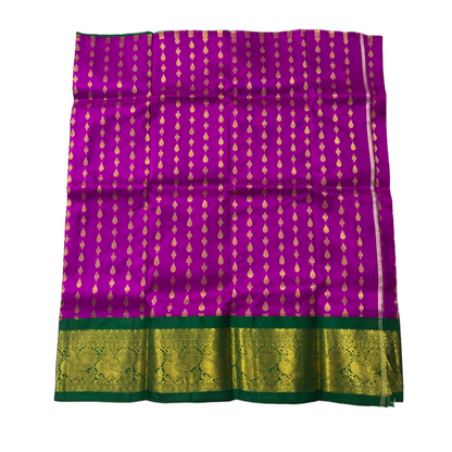 Magenta shade Pure kanchipuram Kids Pattu Pavadai with contrast border for newborn to 2 Years