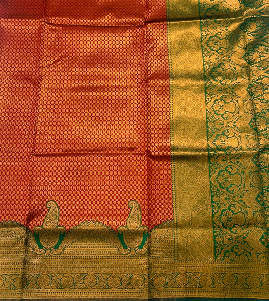Maroon shade saree with Green Border