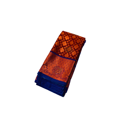 Maroon Soft kanchi pattu with Copper and Blue Border.