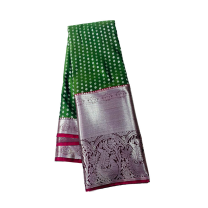 Vegan Silk Saree Olive Green with Maroon Border