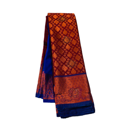 Maroon Soft kanchi pattu with Copper and Blue Border.