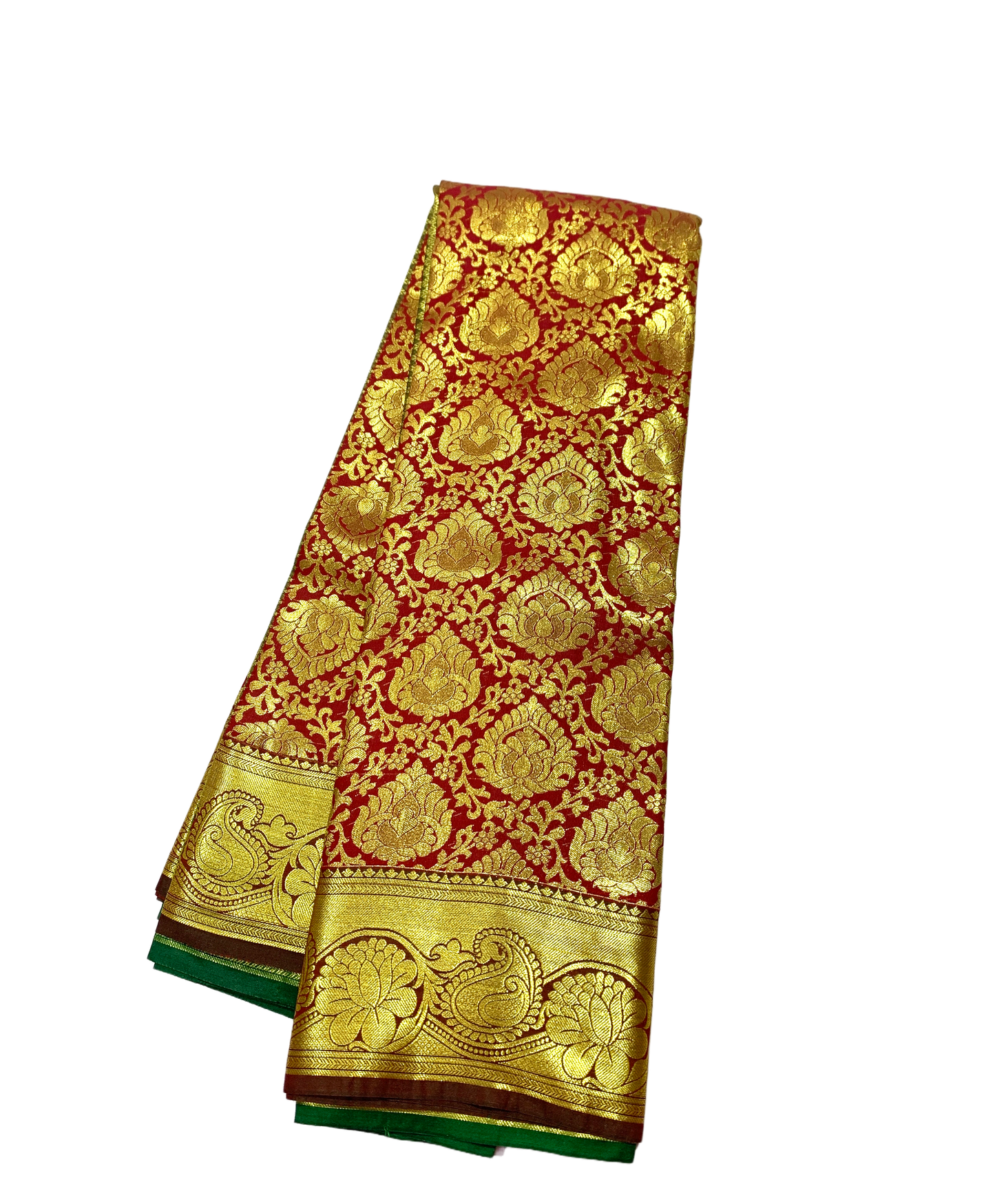 Maroon Shade vegan Silk Saree with Golden Border with Mango and Lotus design