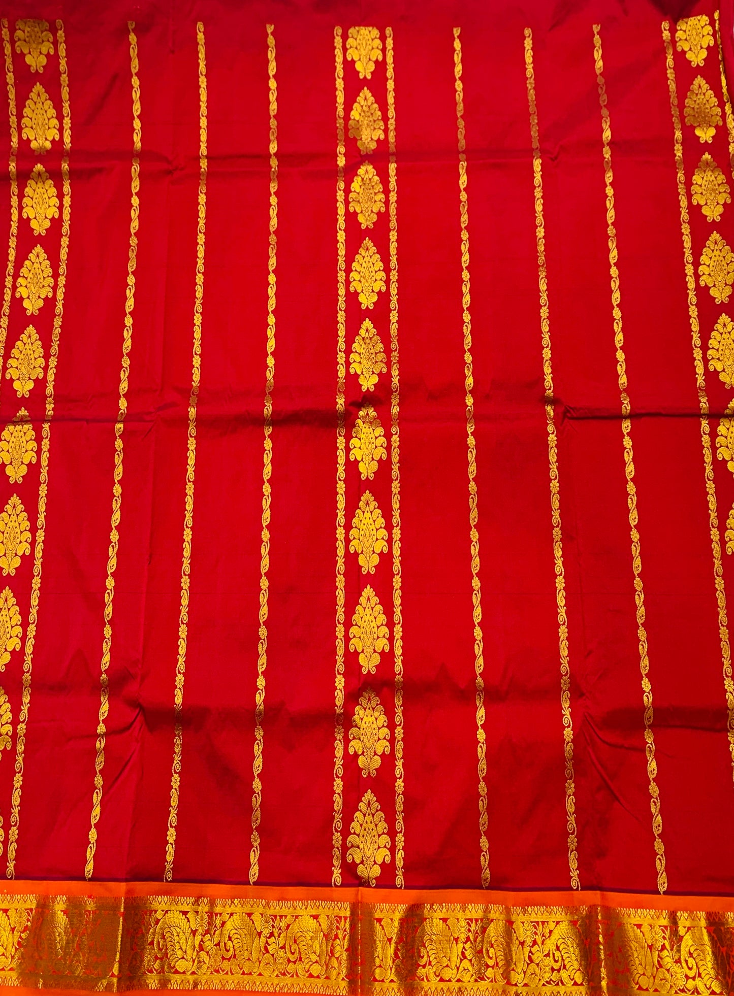 Maroon shade Semi Silk Kids Pattu Pavadai with Contrast border for age above 10 years