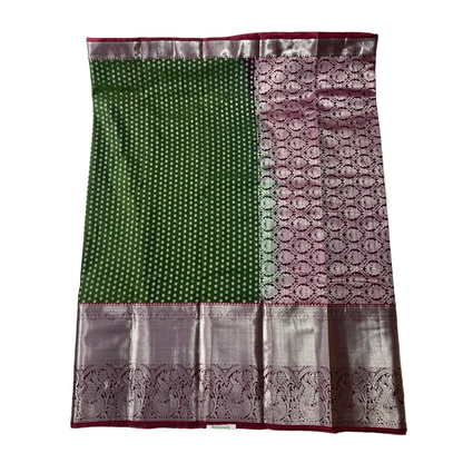 Vegan Silk Saree Olive Green with Maroon Border