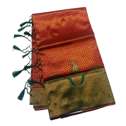 Maroon shade saree with Green Border