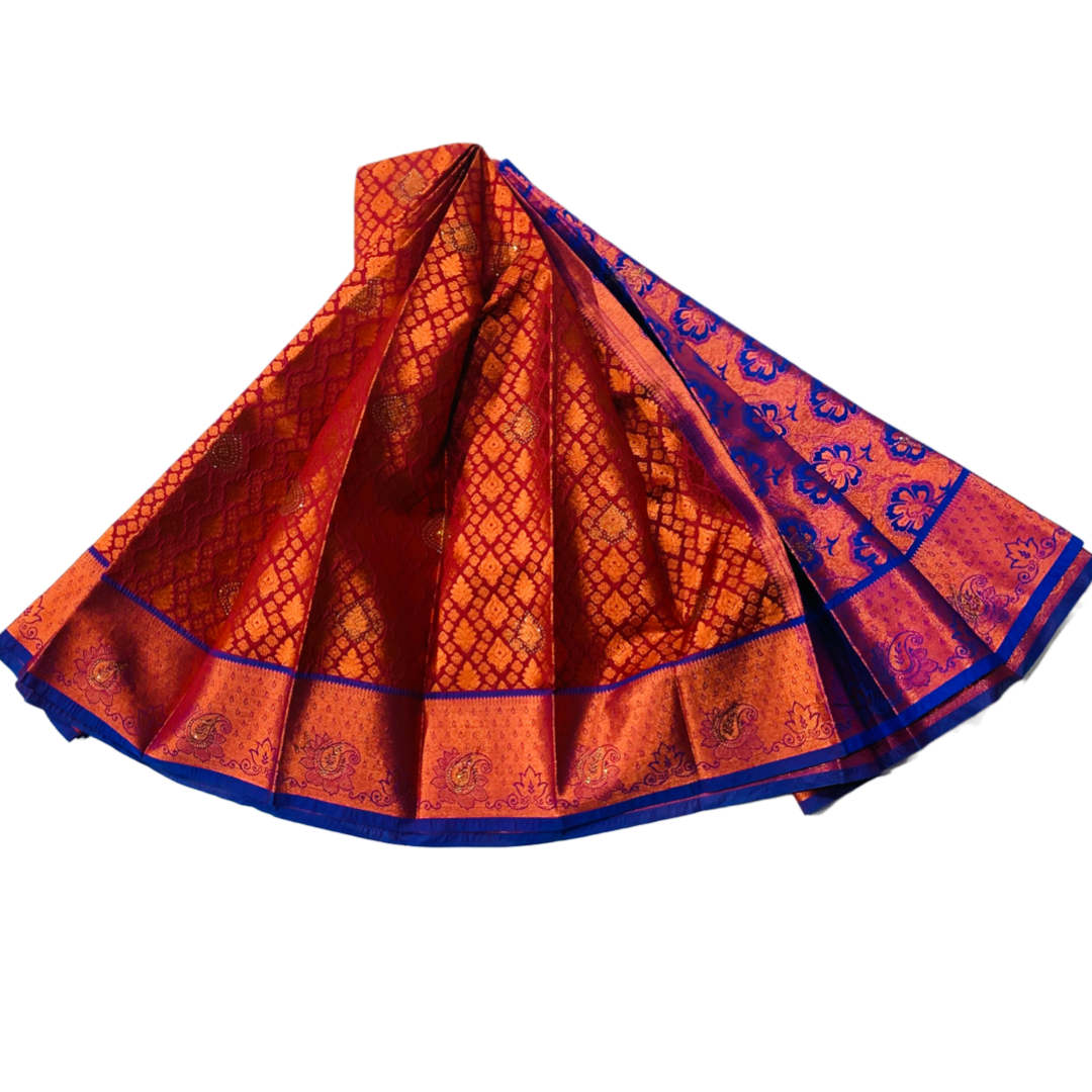 Maroon Soft kanchi pattu with Copper and Blue Border.