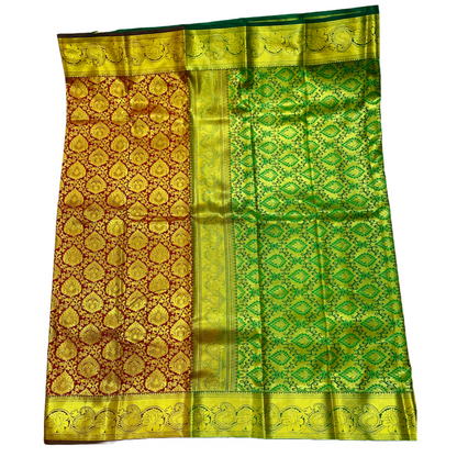 Maroon Shade vegan Silk Saree with Golden Border with Mango and Lotus design