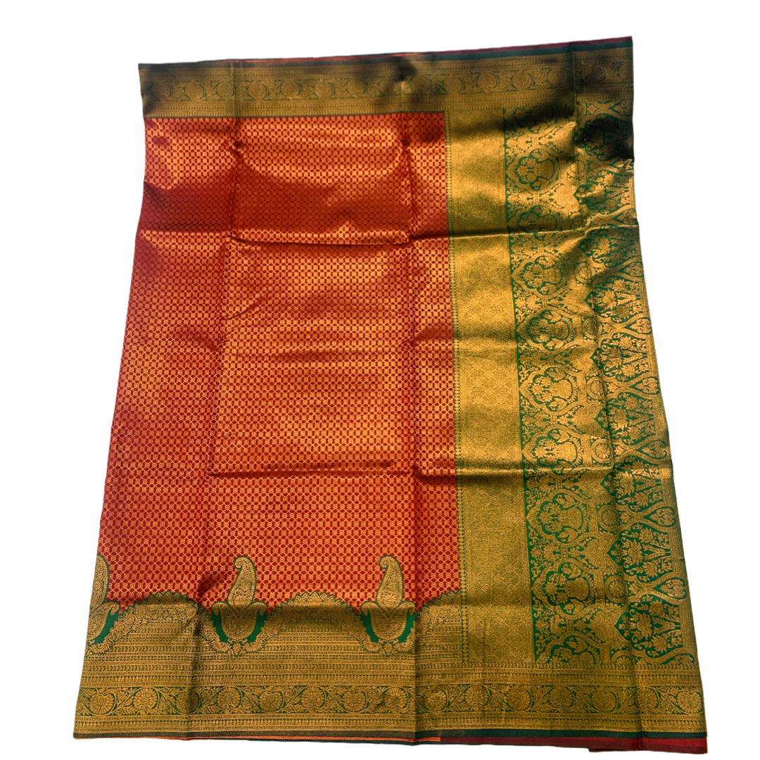 Maroon shade saree with Green Border