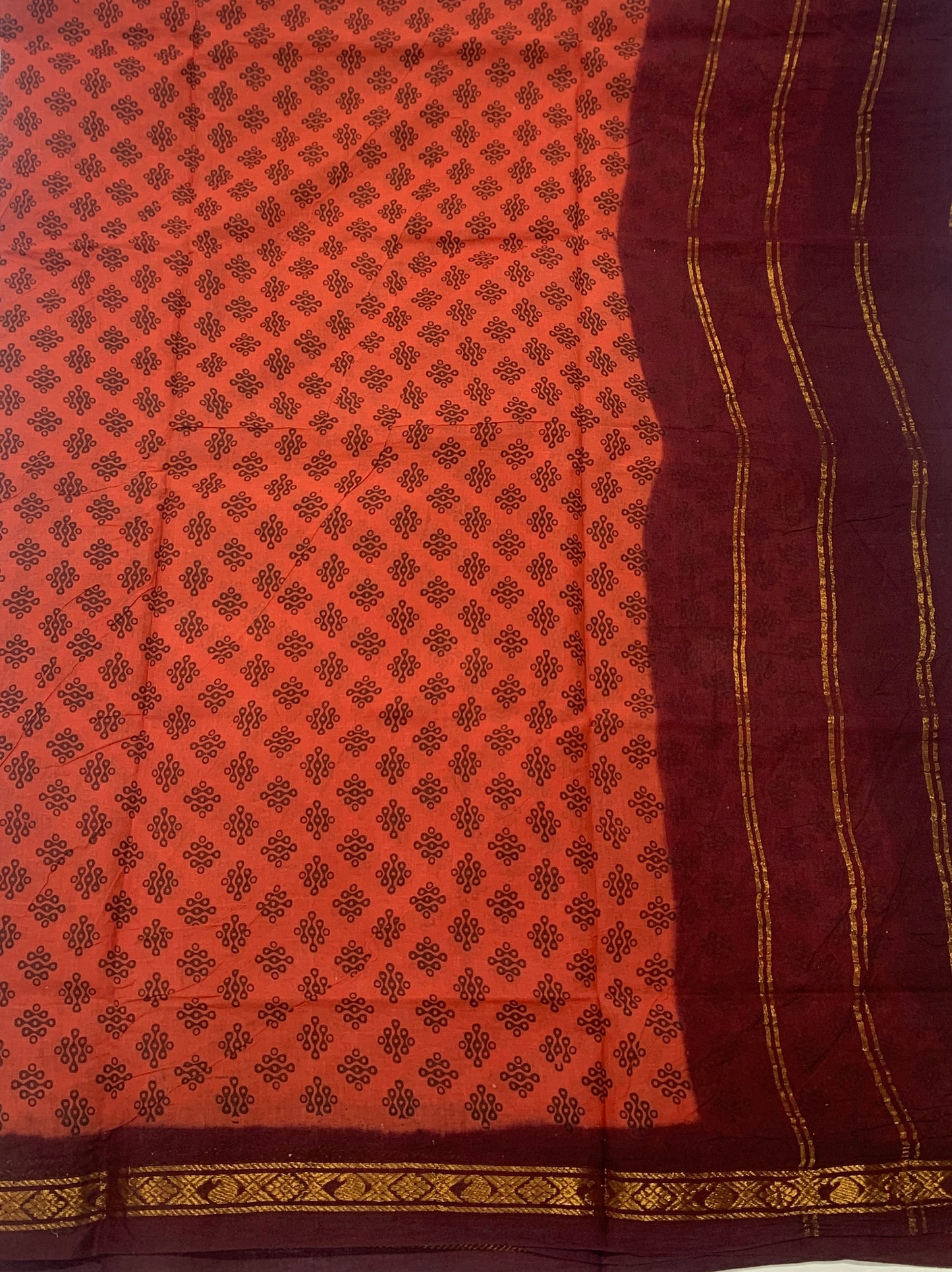 Chettinad Sungudi Cotton Russet Printed Saree