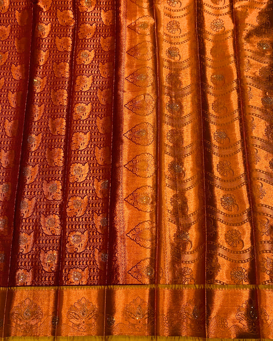 Bridal Vegan Silk Saree Maroon Colour with Copper Border