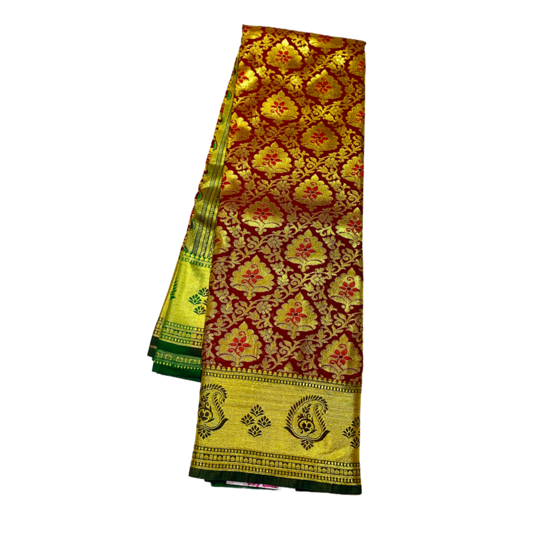 Maroon Shade Vegan Silk Saree with Golden Border with Mango design