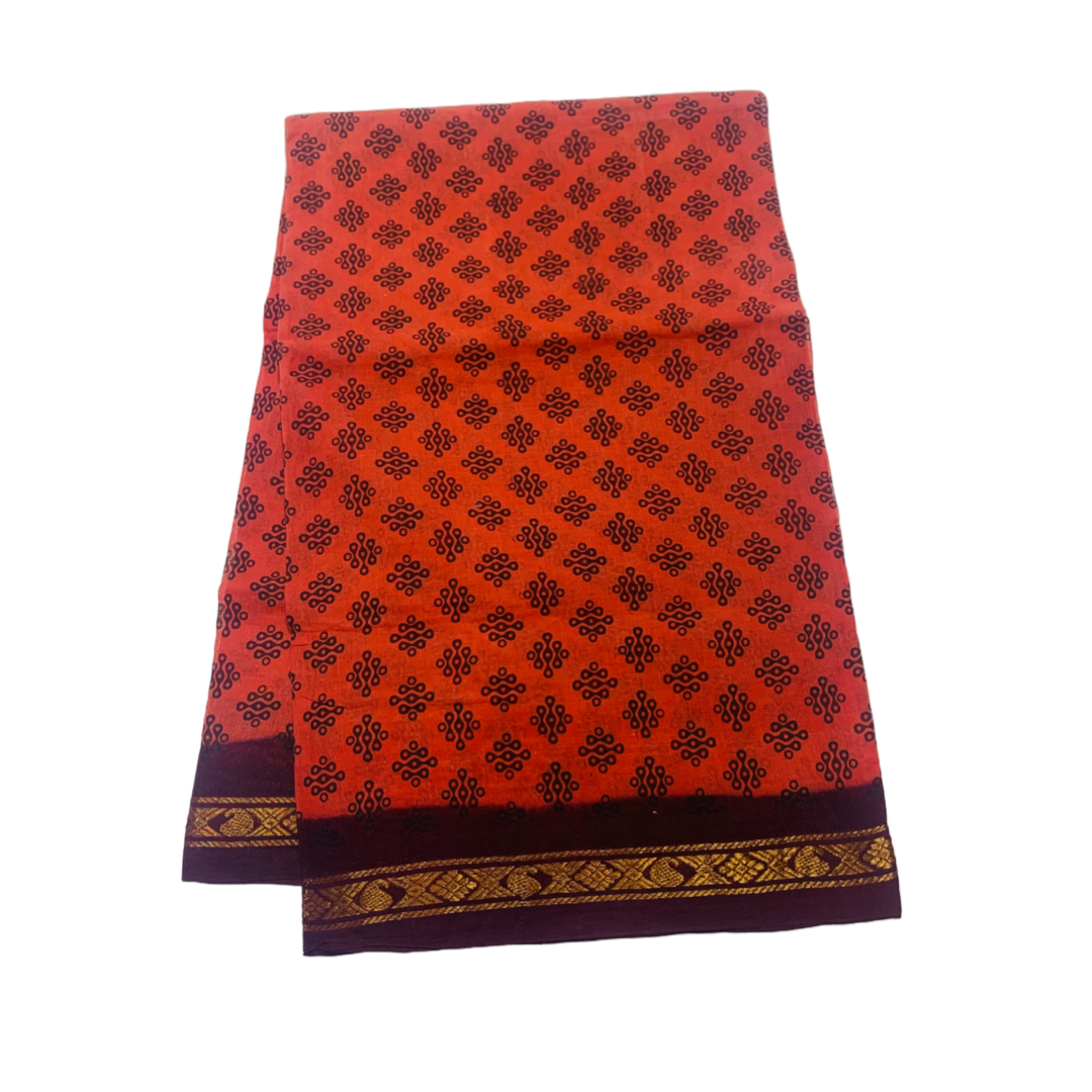 Chettinad Sungudi Cotton Russet Printed Saree