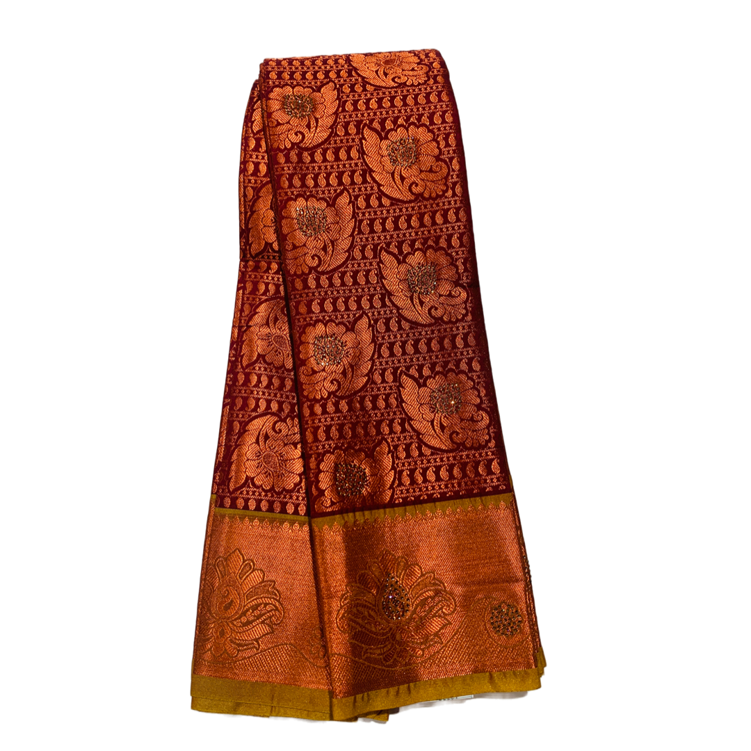 Bridal Vegan Silk Saree Maroon Colour with Copper Border