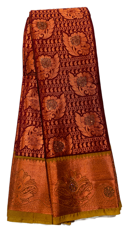 Bridal Vegan Silk Saree Maroon Colour with Copper Border