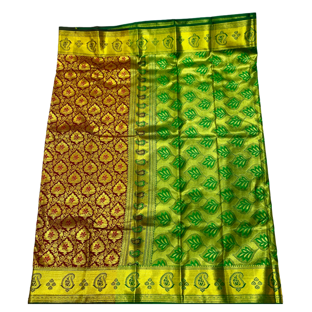 Maroon Shade Vegan Silk Saree with Golden Border with Mango design