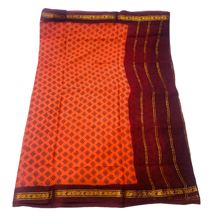 Chettinad Sungudi Cotton Russet Printed Saree