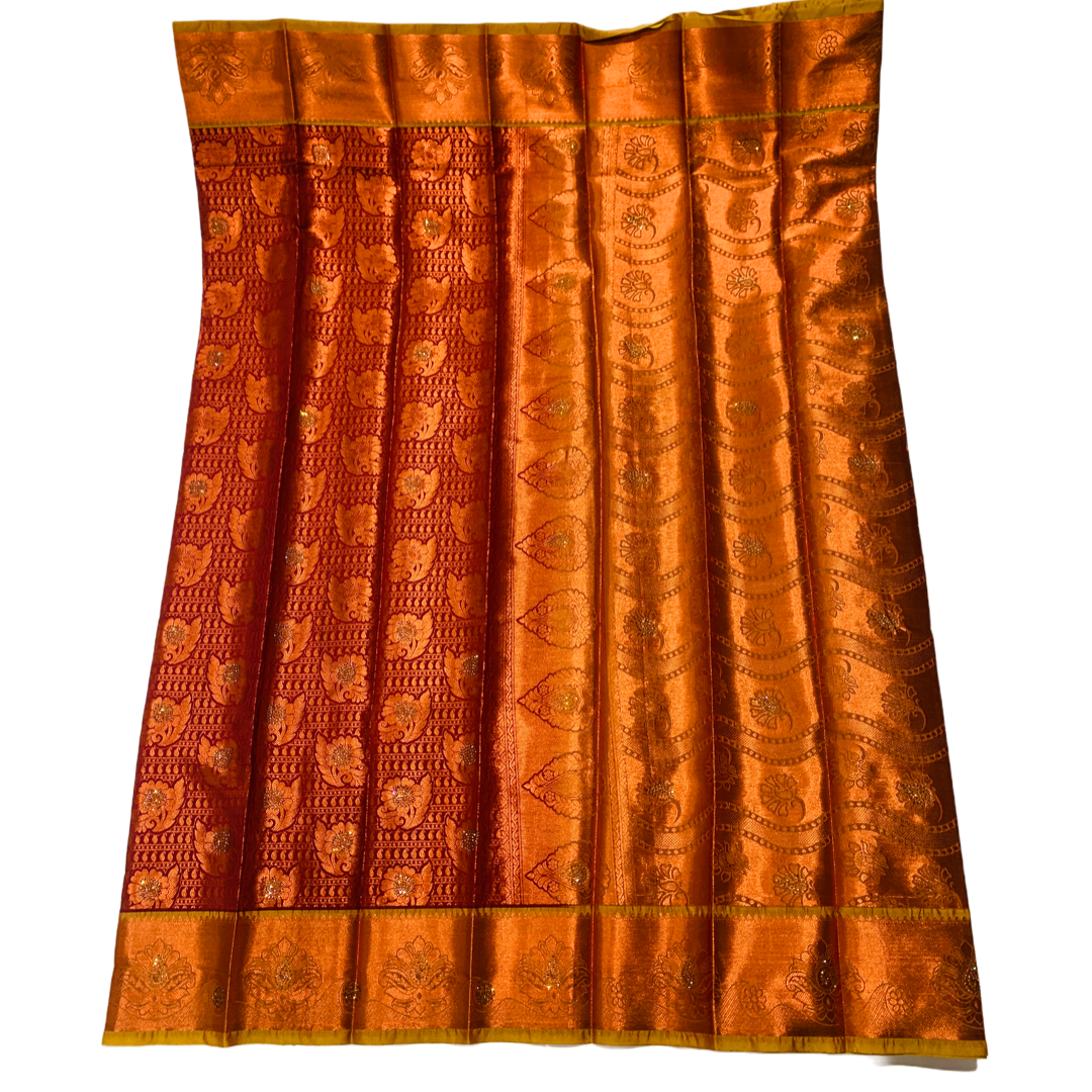 Bridal Vegan Silk Saree Maroon Colour with Copper Border