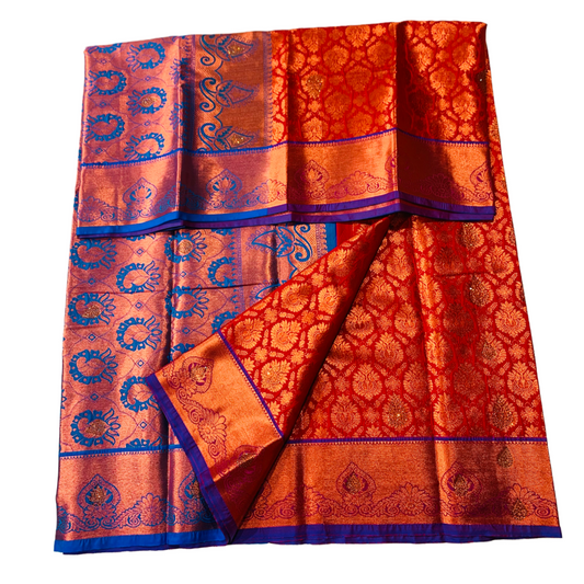 Vegan Silk Saree Maroon shade with Unstitched blouse in Aari work