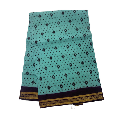 9 yards Cotton Saree Mint Green Colour with Brown Border