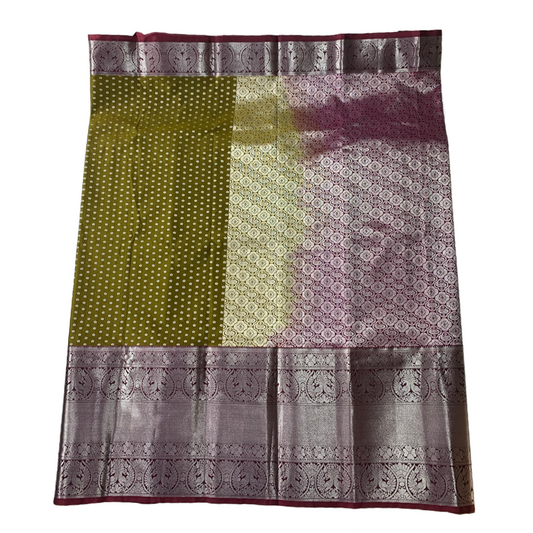 Vegan Silk Saree Mehandi Green shade with Marron Border.