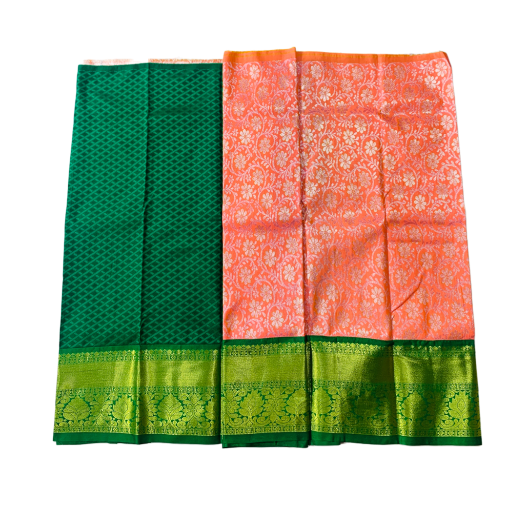 Mlik Rose shade vegan silk Kids Pattu Pavadai with contrast border for age 2 to 5