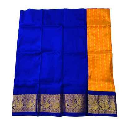 Mango Yellow shade Pure kanchipuram Kids Pattu Pavadai with contrast border for newborn to 2 Years