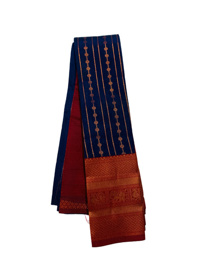 Navy Blue shade saree with Maroon Border with Elephant and Peacock design