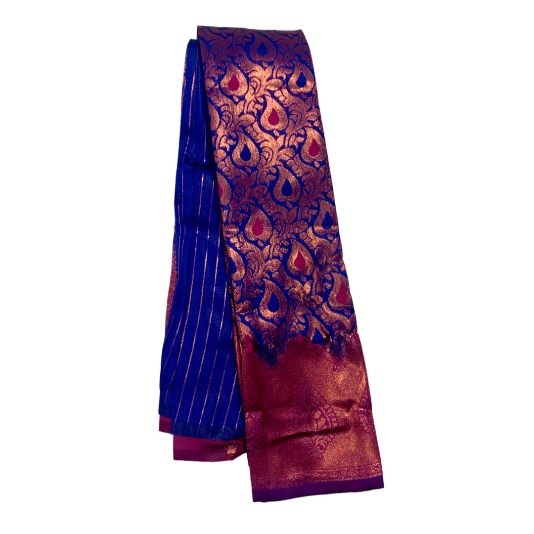 Navy Blue shade saree with Leaf Design with Pink Border