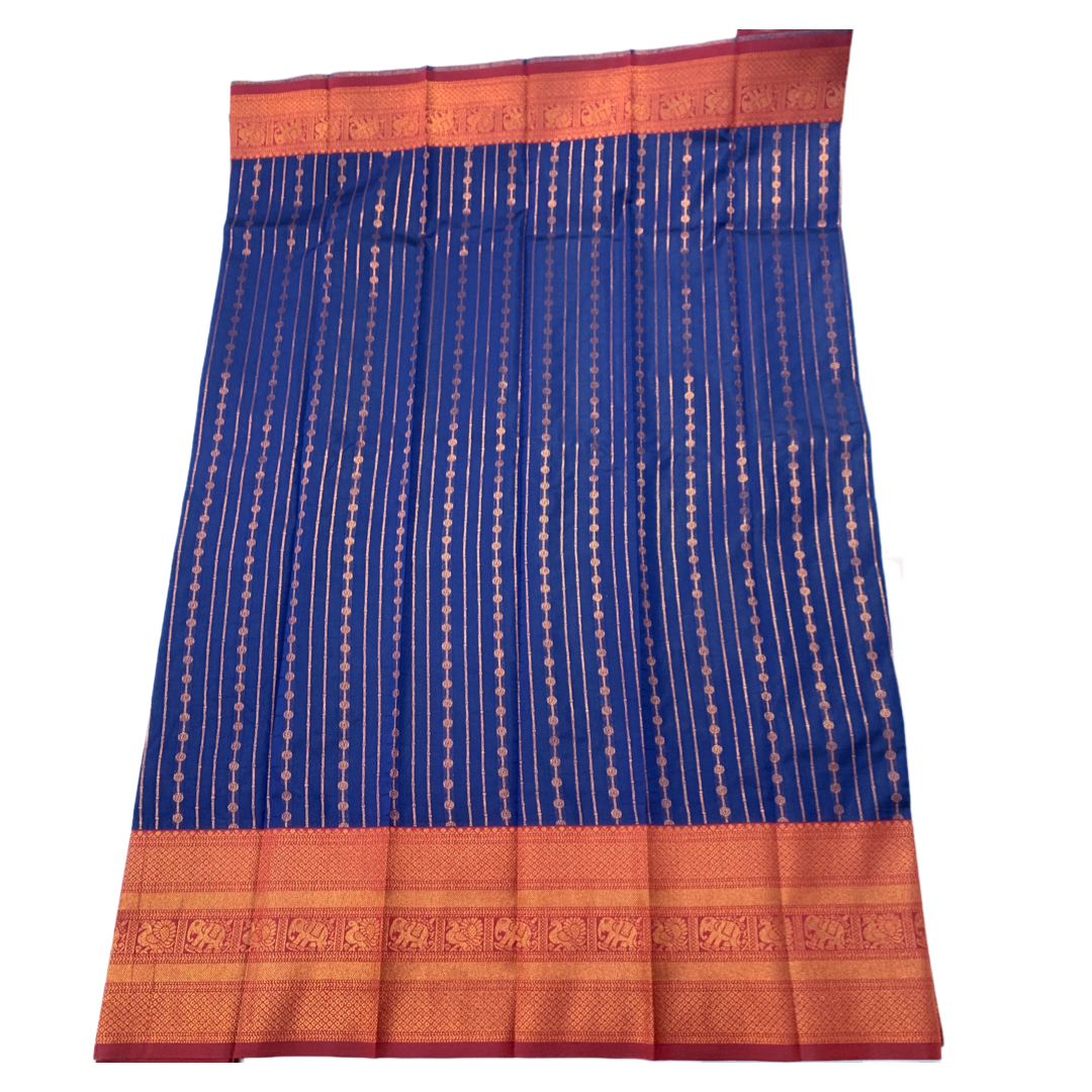 Navy Blue shade saree with Maroon Border with Elephant and Peacock design