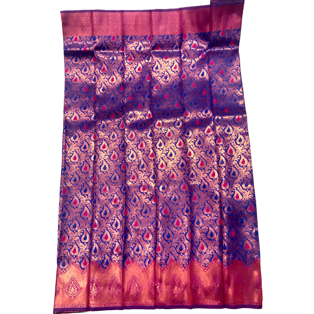 Navy Blue shade saree with Leaf Design with Pink Border