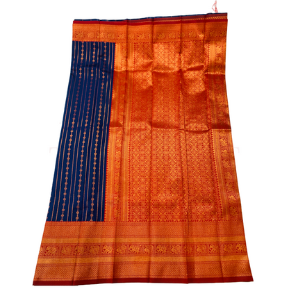 Navy Blue shade saree with Maroon Border with Elephant and Peacock design